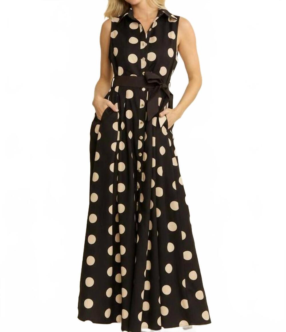 NEW JADE BY JANE polka dot button down belted sleeveless shirt dress in black